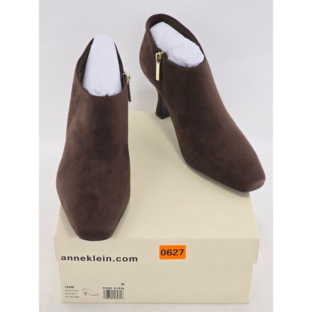 Anne Klein Percy Booties Womens 10M Dark Brown Suede Finish Zip - Excellent